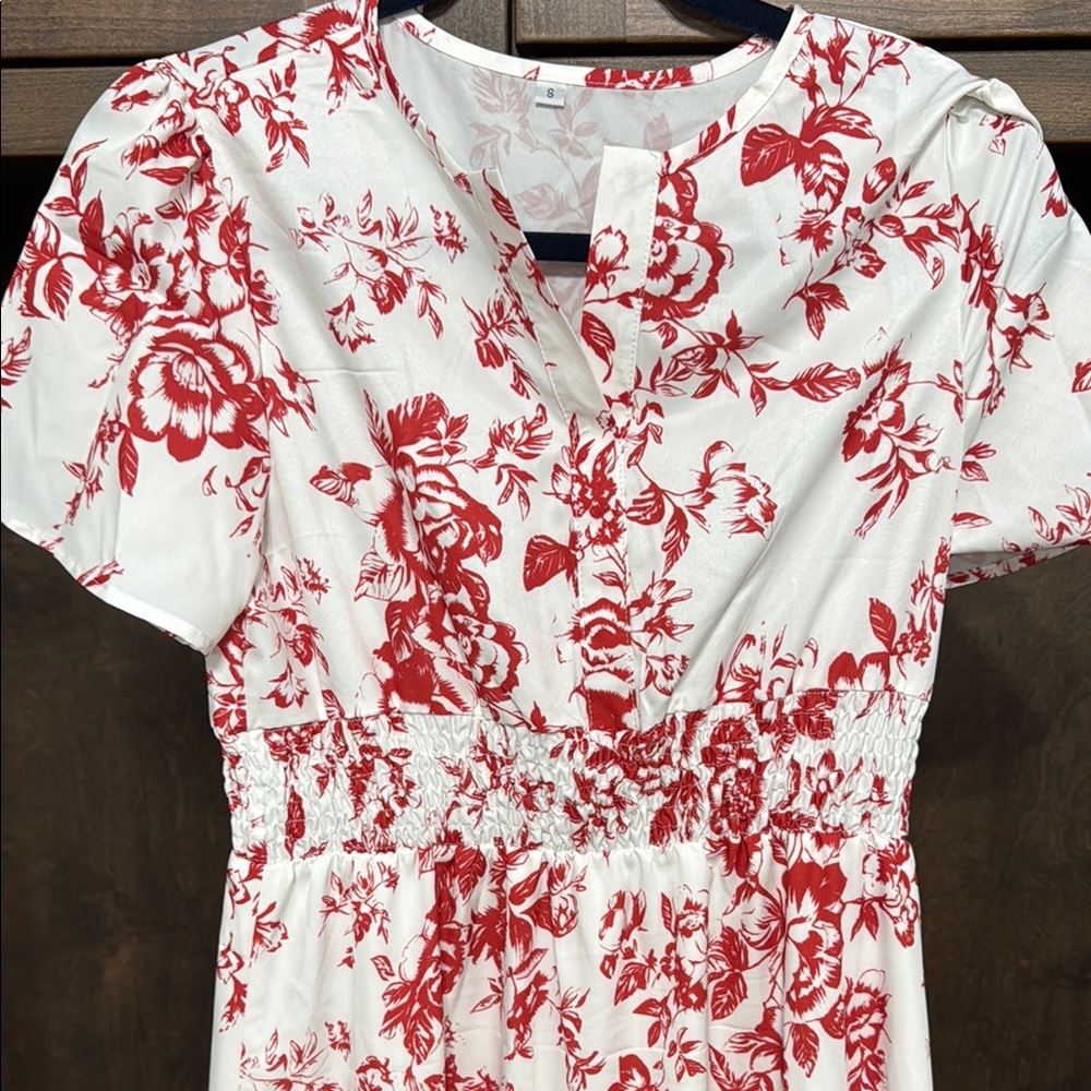 Floral Red and White Dress